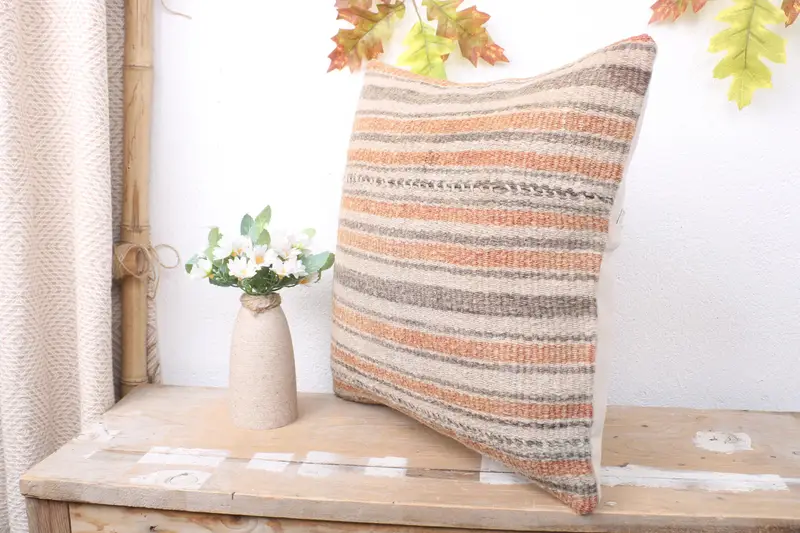 Turkish Kilim Pillow, Pillow Cover, One Of A Kind Cushion Case, 16x16 Beige Cushion Case, Throw Kilim Pillow, Kilim Cushion Sham - 4