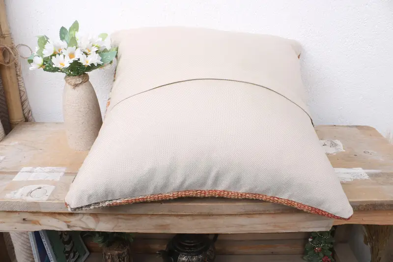 Turkish Kilim Pillow, Pillow Cover, One Of A Kind Cushion Case, 16x16 Beige Cushion Case, Throw Kilim Pillow, Kilim Cushion Sham - 7