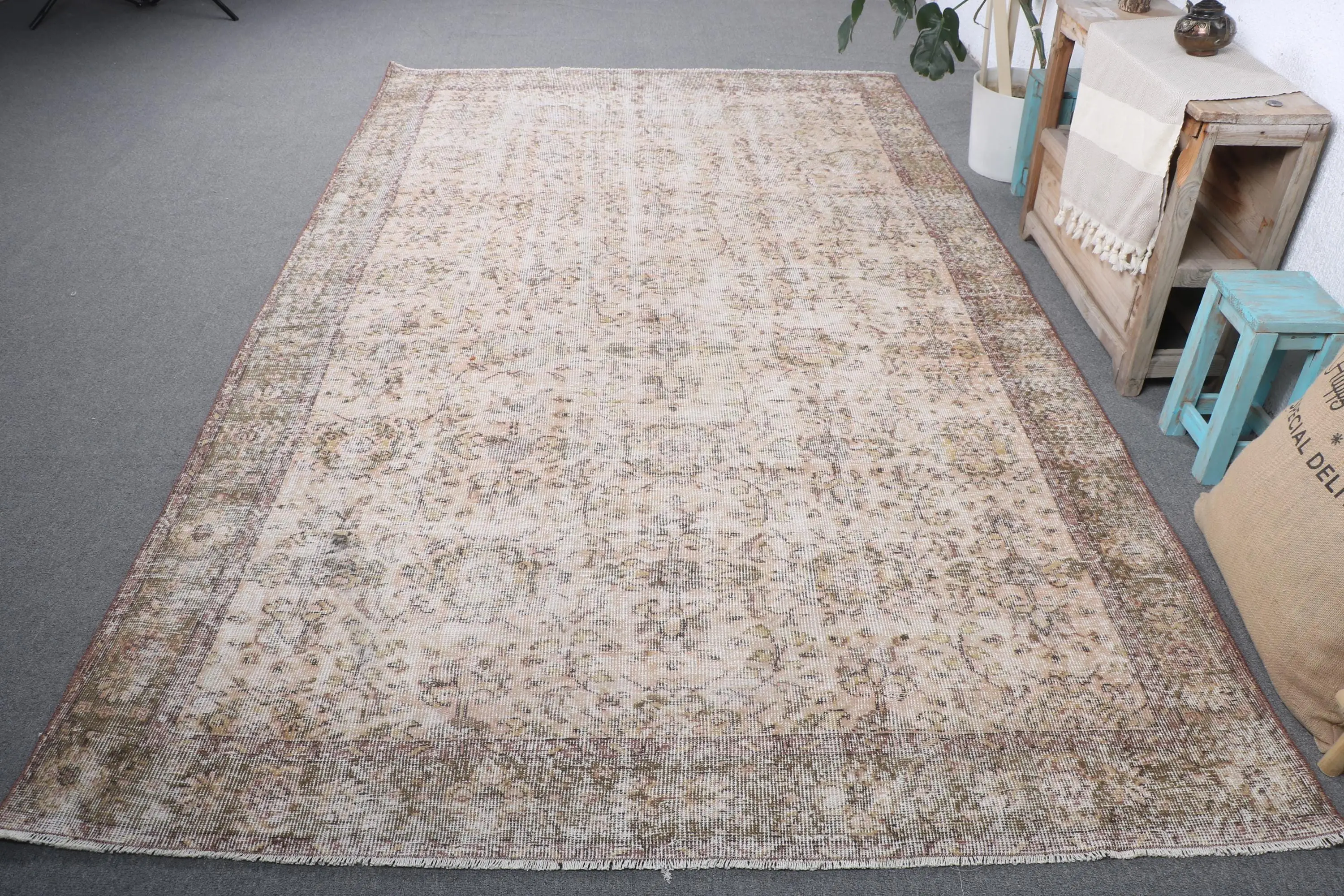 6.1x10.2 ft Halı, Vintage Türk Halısı, Kahverengi Gri Yün Halı - 1