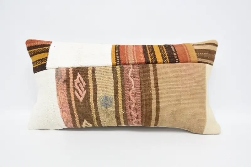 Handwoven Pillow Cover Pillow Sham, Vintage Cushion Cover, Pillow Sham, Antique Pillows, Boho Pillow, Kilim Cushion Sham, 12x24 Brown Pillow Case - 1