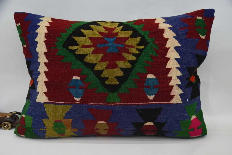 Handmade Kilim Cushion, 20x28 Blue Cushion Cover, Vintage Throw Pillow Cover, Boho Pillow Sham Cover, Turkish Pillow, Pillow Case - 6