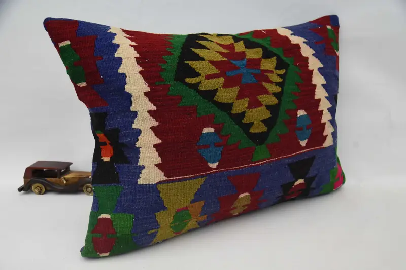 Handmade Kilim Cushion, 20x28 Blue Cushion Cover, Vintage Throw Pillow Cover, Boho Pillow Sham Cover, Turkish Pillow, Pillow Case - 3