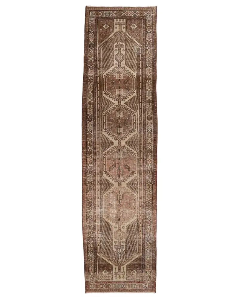 ブラウン & ベージュの水玉模様のラグ、3.4x13.5 フィートのシックな装飾