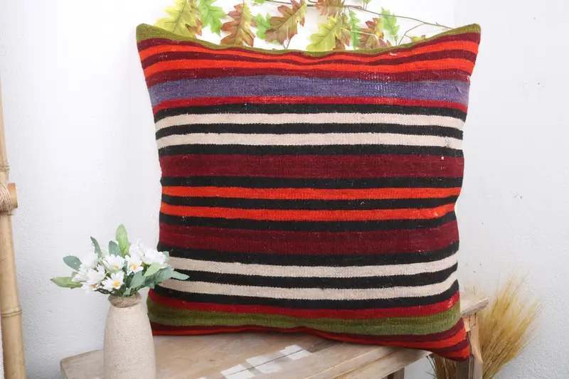 Cushion Cover, Sofa Pillow Sham, Kilim Pillow, 24x24 Red Cushion, Interior Designer Pillow, Ikat Cushion Cover, Home Decor Pillow - 5