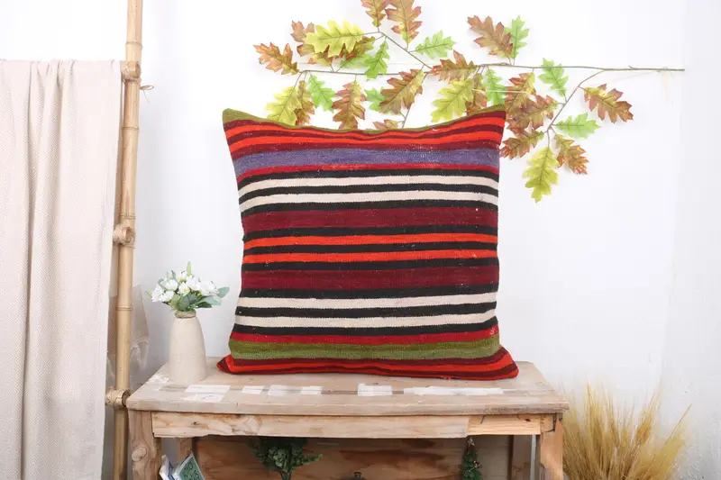Cushion Cover, Sofa Pillow Sham, Kilim Pillow, 24x24 Red Cushion, Interior Designer Pillow, Ikat Cushion Cover, Home Decor Pillow - 1