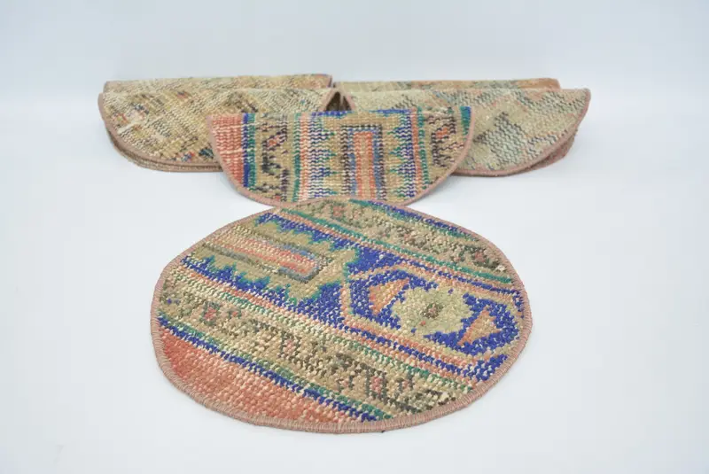 Blue and Beige Circle Placemats, Set of Six Placemats