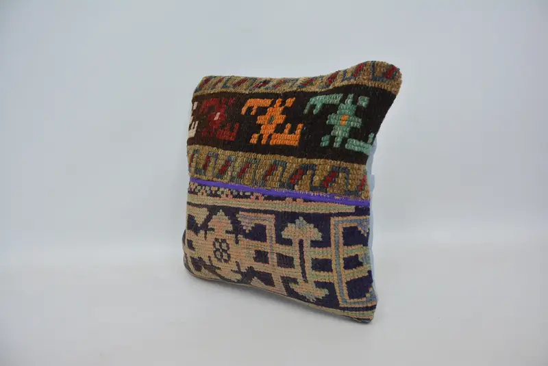 Kilim Pillow, Interior Designer Pillow, 16x16 Orange Pillow Cover, Kilim Pillow Cover, Anatolian Pillow Cover, Cotton Pillow Sham, Pillow Cover - 4