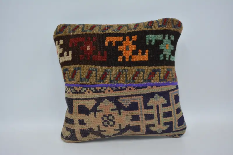 Kilim Pillow, Interior Designer Pillow, 16x16 Orange Pillow Cover, Kilim Pillow Cover, Anatolian Pillow Cover, Cotton Pillow Sham, Pillow Cover - 1