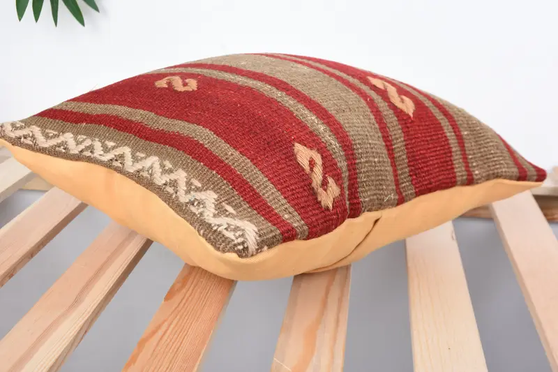 Natural Pillow Case, Kilim Cushion Sham, Aesthetic Pillow Sham, Vintage Kilim Pillow, Cushion, Boho Pillow, 14x14 Red Pillow Cover - 6