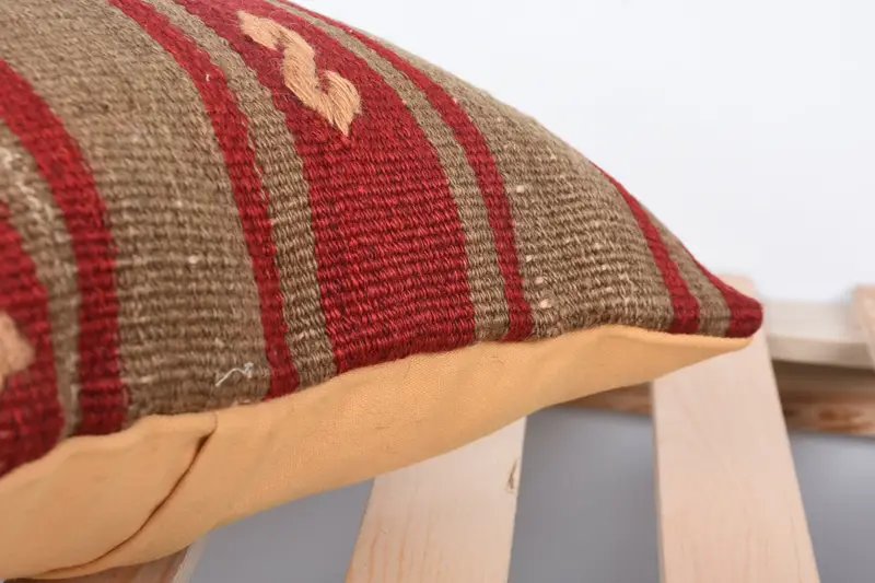 Natural Pillow Case, Kilim Cushion Sham, Aesthetic Pillow Sham, Vintage Kilim Pillow, Cushion, Boho Pillow, 14x14 Red Pillow Cover - 7