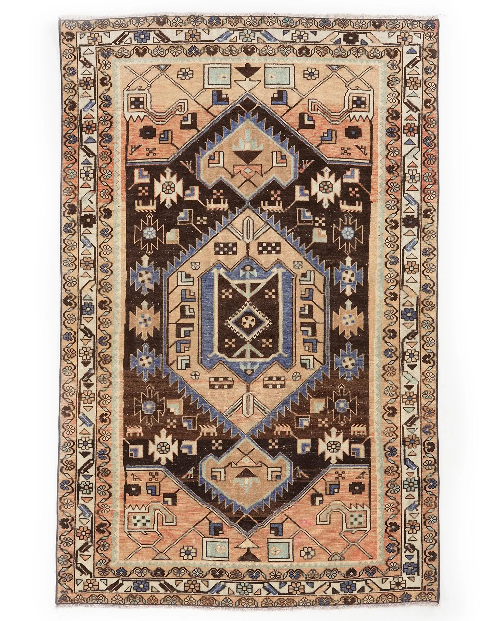 Vintage Turkish Rug, 6x6.46 ft Area Rug, Brown Blue Wool Rug - 1