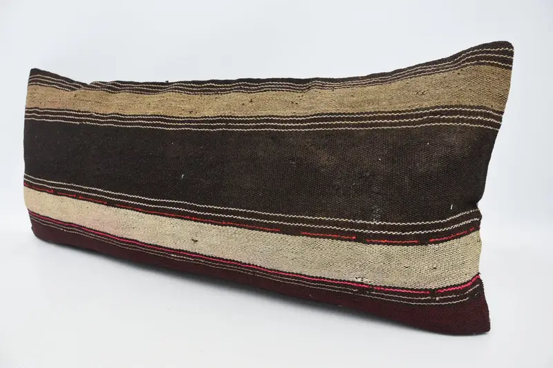 Shabby Chic Pillow Cover, Home Decor Pillow, Handmade Cushion, Pillow, Ethnical Kilim Rug Pillow, Kilim Pillow Cover, 16x36 Brown Cushion - 4