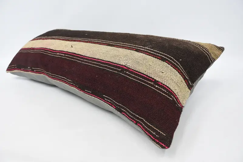 Shabby Chic Pillow Cover, Home Decor Pillow, Handmade Cushion, Pillow, Ethnical Kilim Rug Pillow, Kilim Pillow Cover, 16x36 Brown Cushion - 5