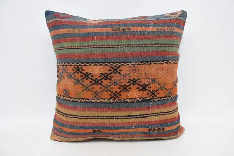 Large Square Throw Pillow Cover, Moroccan 28x28 inch WovenBlue Wool Euro Sham - 1