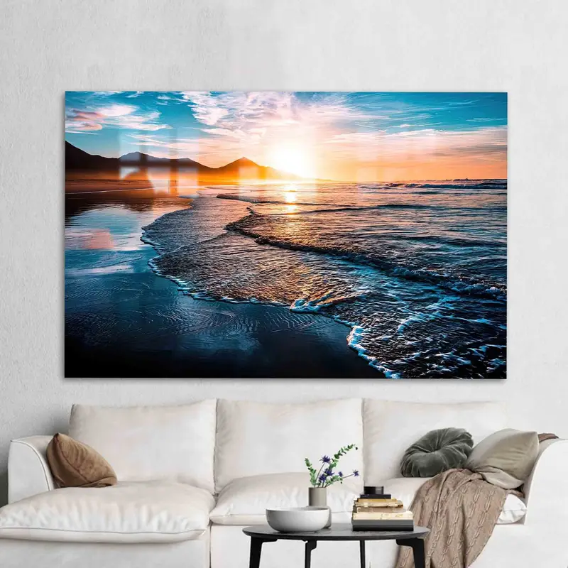Elegant Printed Glass: Ocean Waves & Sunsets
