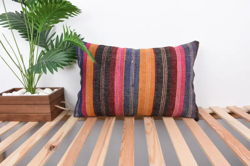 Antique Pillows, Morroccon Kilim Cushion Pillow Cover, Vintage Pillow, 16x24 Red Pillow, Pillow Case, Vintage Kilim Pillow, Armchair Pillow Case - 1