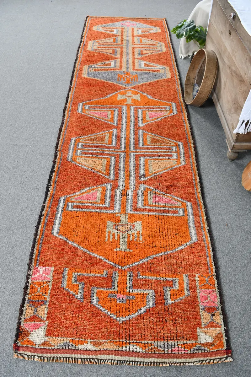 Roter abstrakter Teppich, 3 x 11,2 Fuß, lebendiges Dekor