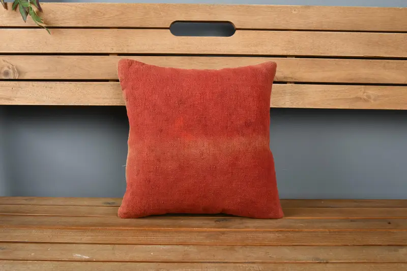 Throw Kilim Pillow, Gift Pillow, Ethnic Throw Cushion Cover, 14x14 Red Cushion Cover, Neutral Pillow, Vintage Kilim Throw Pillow, Cushion Cover - 6