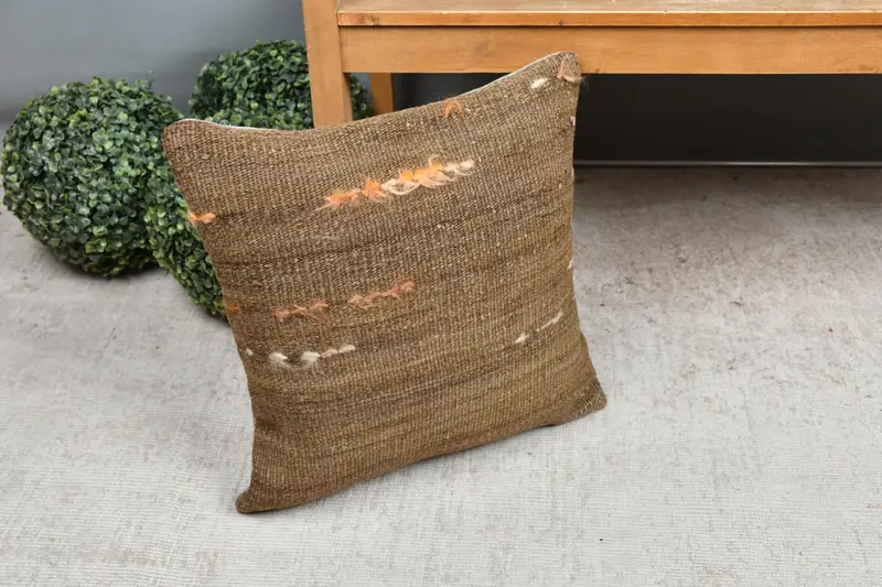 Accent Pillow Sham, Cushion Case, Pillow for Couch, Handmade Kilim Cushion, Vintage Pillow, 18x18 Brown Pillow Cover - 7