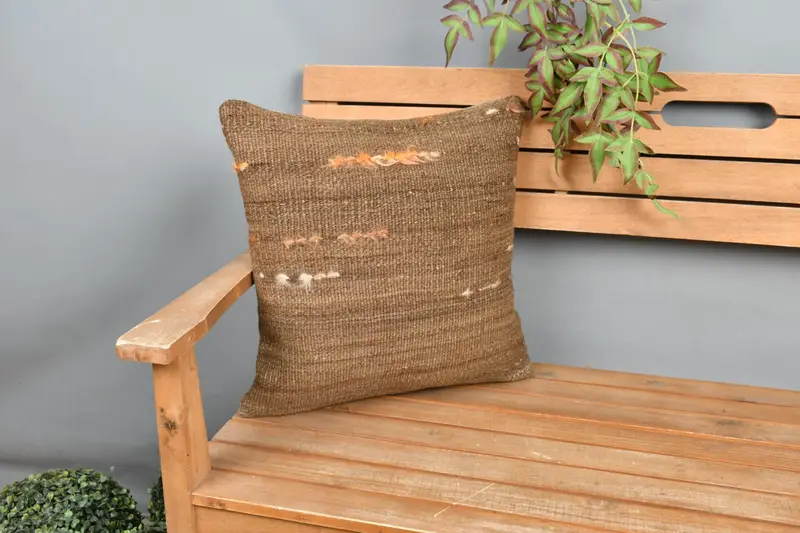 Accent Pillow Sham, Cushion Case, Pillow for Couch, Handmade Kilim Cushion, Vintage Pillow, 18x18 Brown Pillow Cover - 1