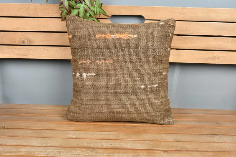 Accent Pillow Sham, Cushion Case, Pillow for Couch, Handmade Kilim Cushion, Vintage Pillow, 18x18 Brown Pillow Cover - 6