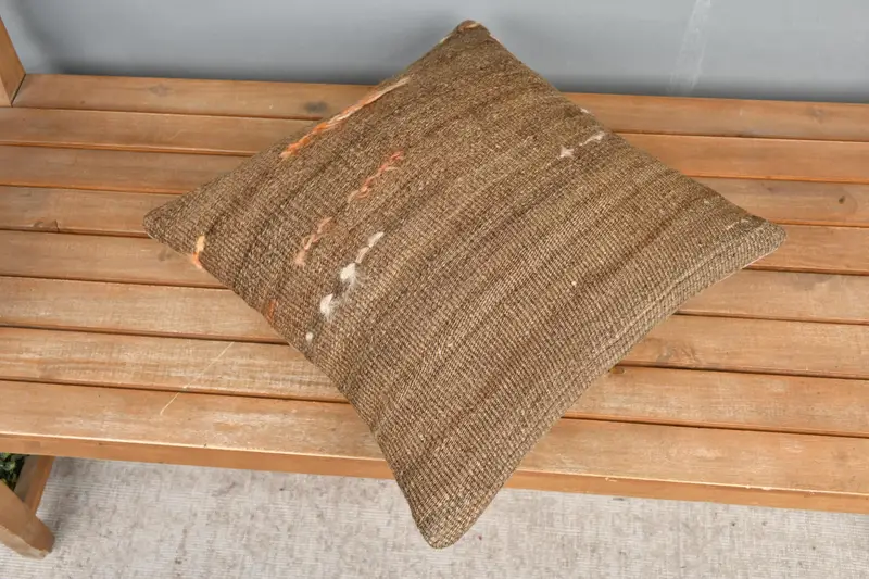 Accent Pillow Sham, Cushion Case, Pillow for Couch, Handmade Kilim Cushion, Vintage Pillow, 18x18 Brown Pillow Cover - 2