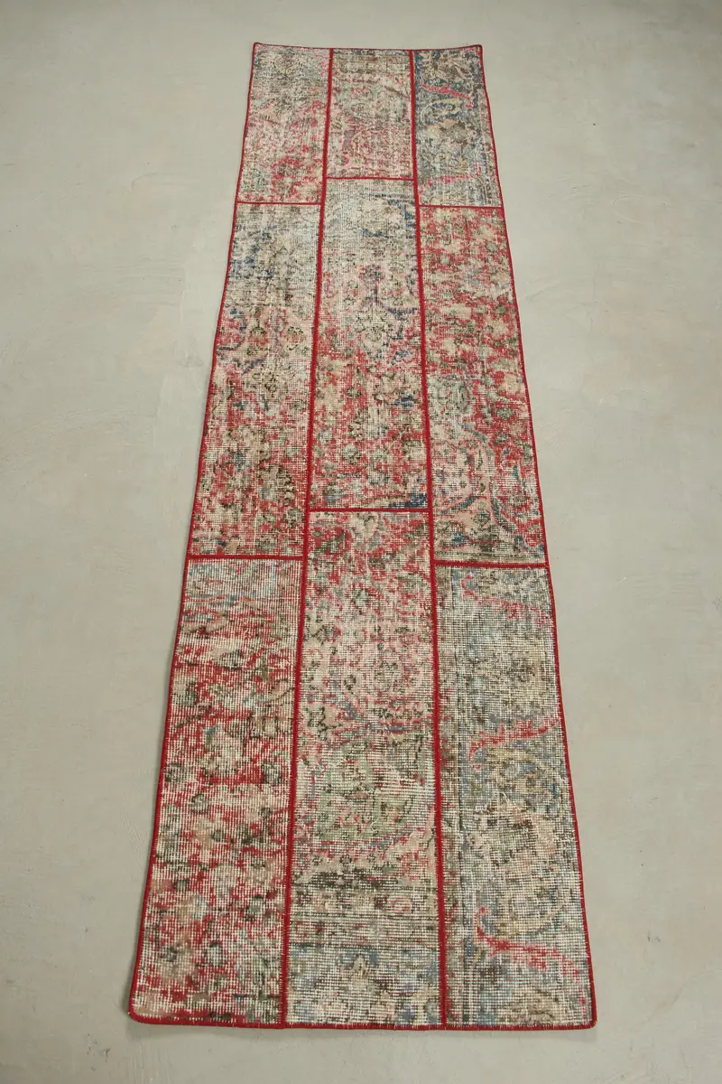 Vintage 2.1x7.7 ft Rug, Oushak Turkish Rug, Red Polka dot Wool Rug - 1