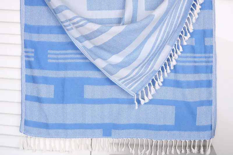Chevron Towel Monogrammed Turkish Cotton Sax Blue, 38x67 Inches