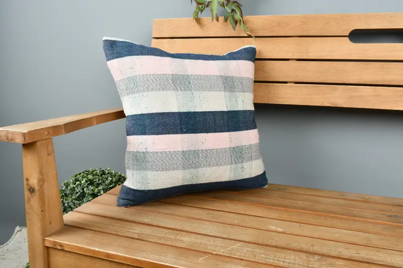 16x16 Blue Pillow, Farmhouse Pillow Cover, Wool Kilim Pillow Cushion, Boho Pillow, Kilim Pillow Cover, Pillow Sham, Turkish Pillow - 1