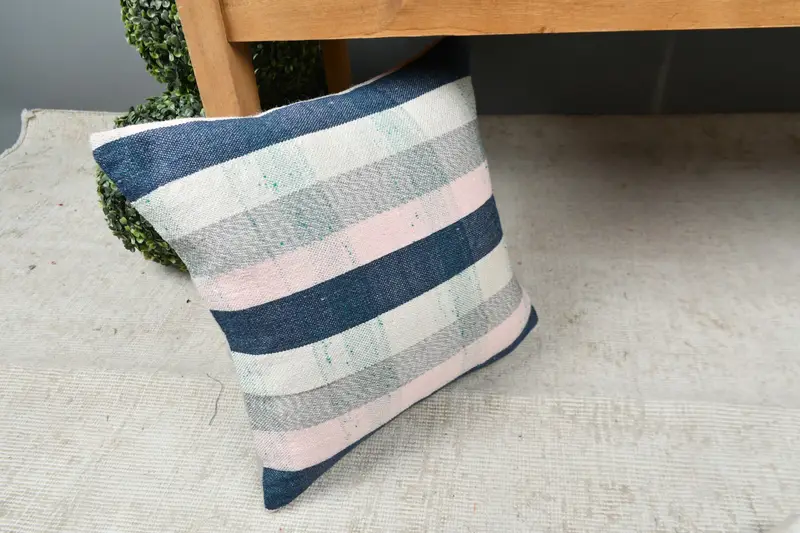 16x16 Blue Pillow, Farmhouse Pillow Cover, Wool Kilim Pillow Cushion, Boho Pillow, Kilim Pillow Cover, Pillow Sham, Turkish Pillow - 7
