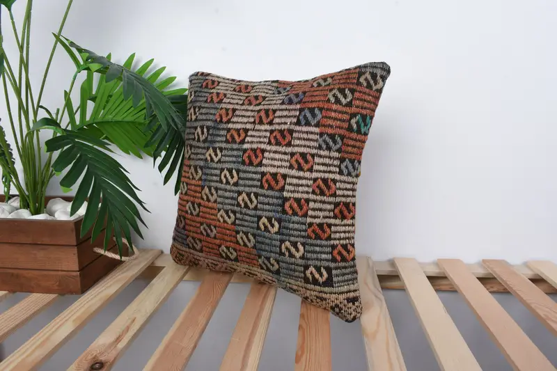 Kilim Pillow Cover, 16x16 Blue Pillow, Designer Throw Cushion Cover, Pillow Cover, Authentic Pillow Sham, Interior Designer Pillow, Turkish Pillow - 5