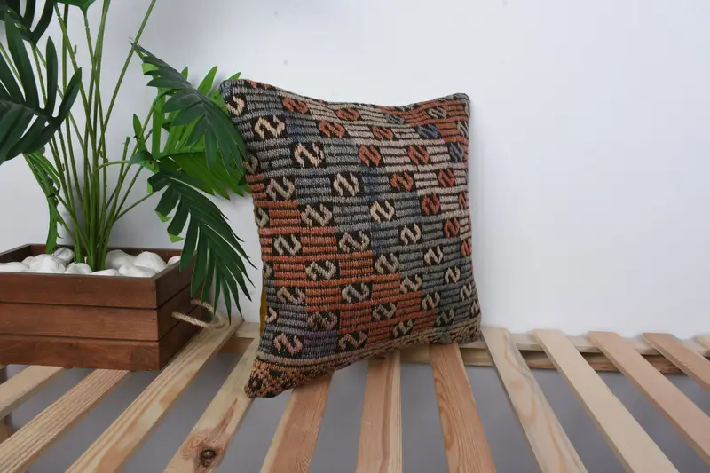 Kilim Pillow Cover, 16x16 Blue Pillow, Designer Throw Cushion Cover, Pillow Cover, Authentic Pillow Sham, Interior Designer Pillow, Turkish Pillow - 4