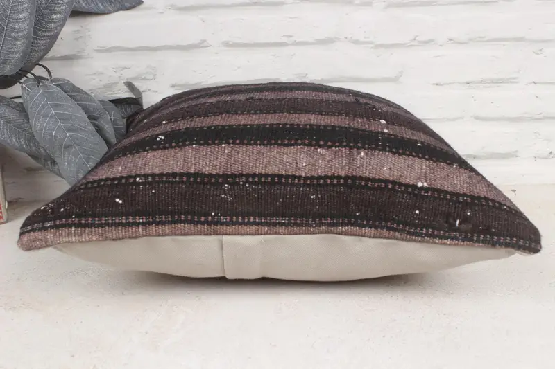 Turkish Kilim Pillow, Handmade Rug Seat Cushion Cover, Ethnical Kilim Rug Pillow, Vintage Kilim Throw Pillow, 16x16 Gray Cushion Cover, Pillow Sham - 5
