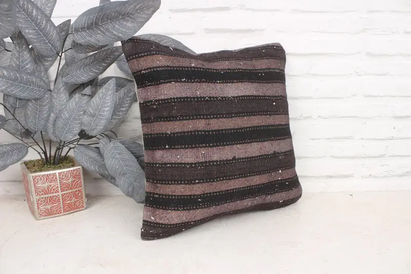 Turkish Kilim Pillow, Handmade Rug Seat Cushion Cover, Ethnical Kilim Rug Pillow, Vintage Kilim Throw Pillow, 16x16 Gray Cushion Cover, Pillow Sham - 3