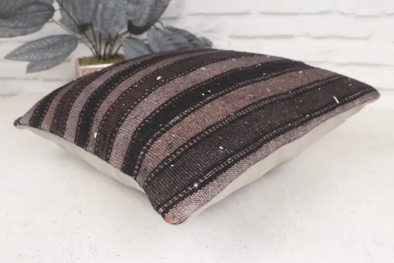 Turkish Kilim Pillow, Handmade Rug Seat Cushion Cover, Ethnical Kilim Rug Pillow, Vintage Kilim Throw Pillow, 16x16 Gray Cushion Cover, Pillow Sham - 6