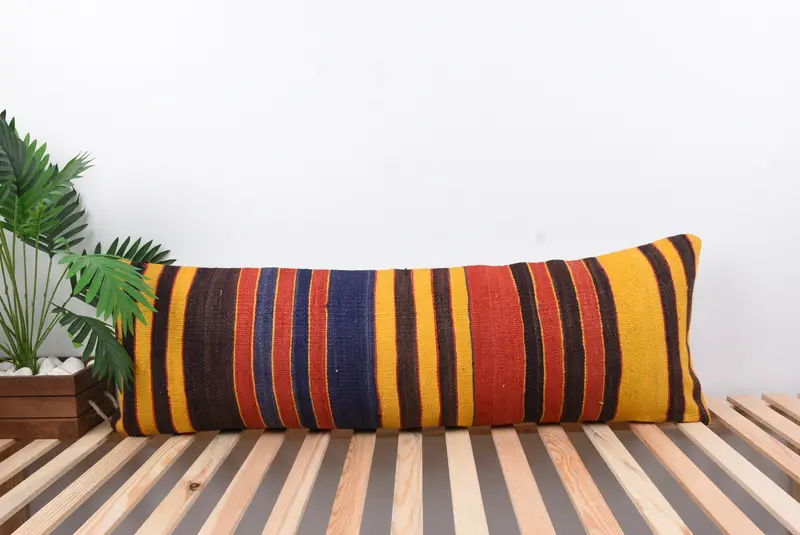 Turkish Kilim Pillow, Handmade Pillow Cover, Home Decor Pillow, Ethnic Pillow Case, Boho Pillow, Pillow Cover, 16x48 Brown Pillow Sham - 1