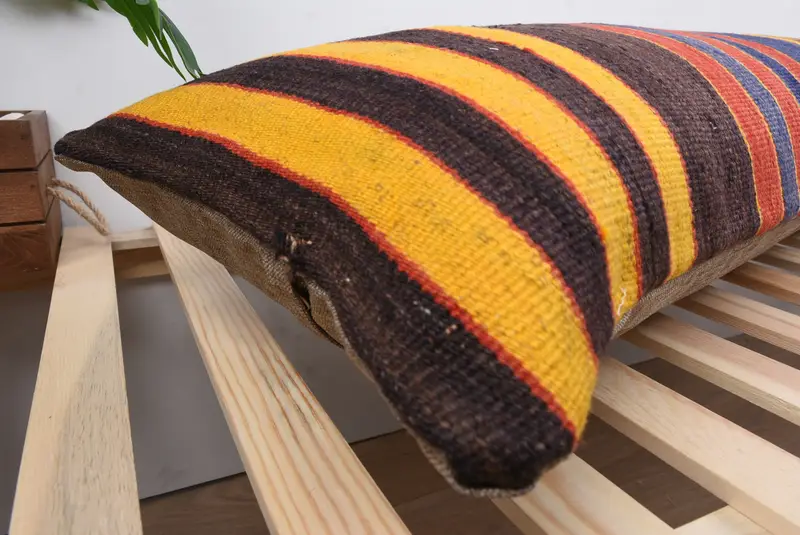 Turkish Kilim Pillow, Handmade Pillow Cover, Home Decor Pillow, Ethnic Pillow Case, Boho Pillow, Pillow Cover, 16x48 Brown Pillow Sham - 6