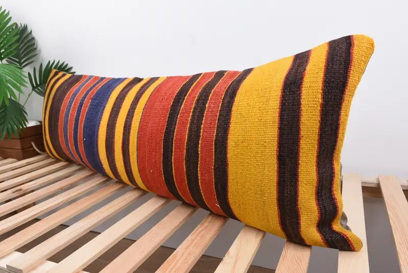 Turkish Kilim Pillow, Handmade Pillow Cover, Home Decor Pillow, Ethnic Pillow Case, Boho Pillow, Pillow Cover, 16x48 Brown Pillow Sham - 5