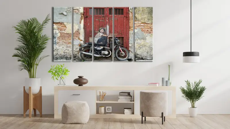 Boy on a Bike, Home Decor Canvas, Wall Art Canvas, Graffiti Photo Table, Wall Hanging Decor, Ride On Bike Canvas, Wall Art, Framed Painting, - 8