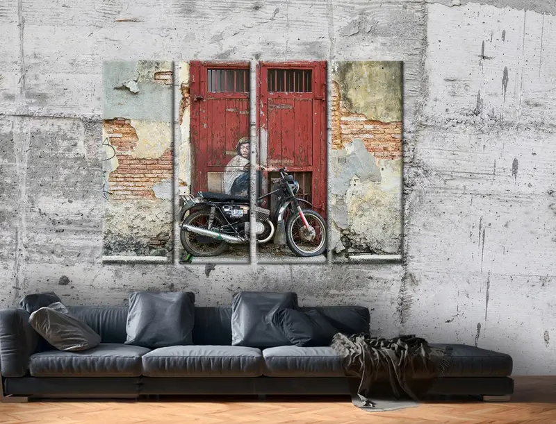 Boy on a Bike, Home Decor Canvas, Wall Art Canvas, Graffiti Photo Table, Wall Hanging Decor, Ride On Bike Canvas, Wall Art, Framed Painting, - 1