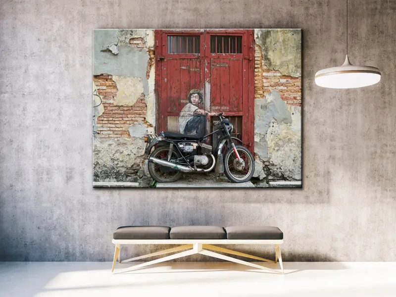 Boy on a Bike, Home Decor Canvas, Wall Art Canvas, Graffiti Photo Table, Wall Hanging Decor, Ride On Bike Canvas, Wall Art, Framed Painting, - 2