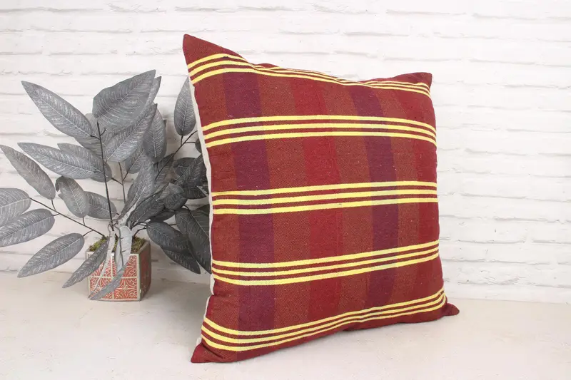 Handwoven Pillow Cover Pillow Case, Handmade Kilim Cushion, Turkish Pillow, Cushion Cover, 24x24 Red Cushion, Seat Pillow, Home Decor Pillow - 3