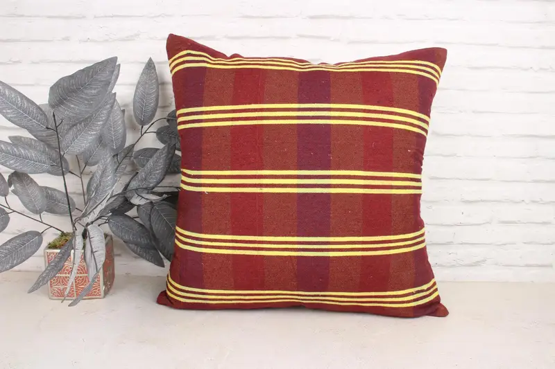 Handwoven Pillow Cover Pillow Case, Handmade Kilim Cushion, Turkish Pillow, Cushion Cover, 24x24 Red Cushion, Seat Pillow, Home Decor Pillow - 1