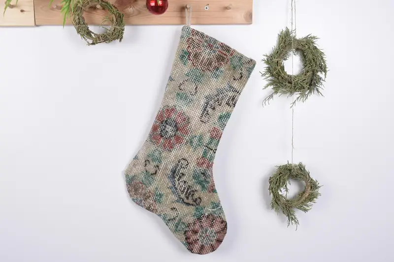 Media navideña festiva Kilim, media navideña ornamental del suroeste