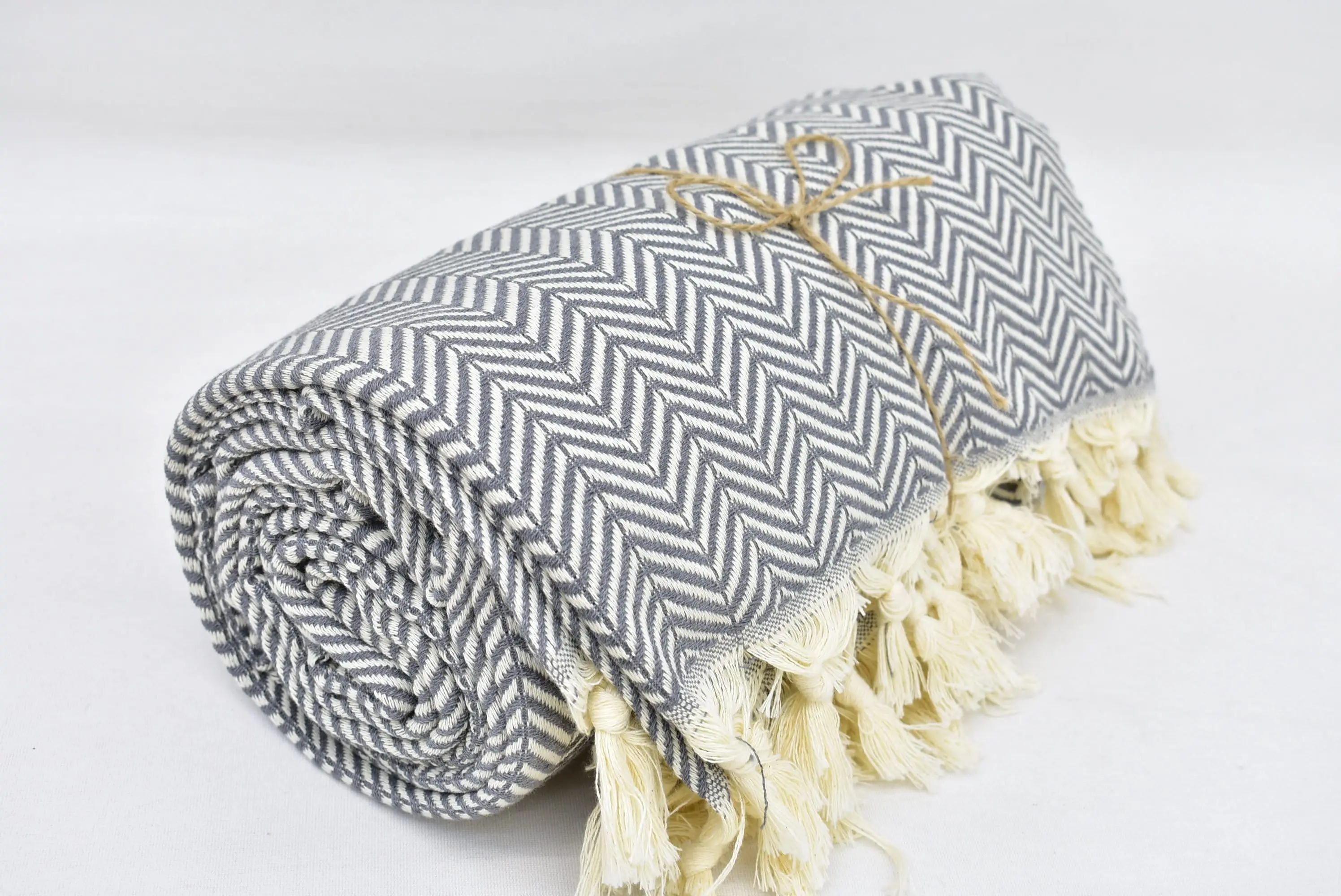 Turkish Throw Blanket Gray Chevron Pattern, Handmade 78x86 Inches - 1