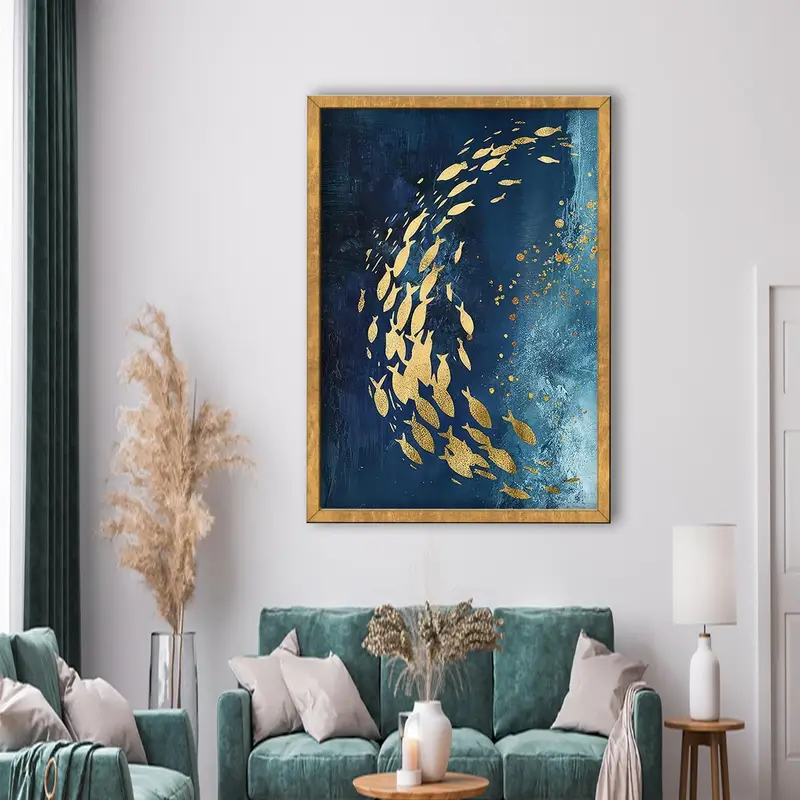 Modernes, luxuriös bedrucktes Glas: Abstraktes, minimalistisches Design zum Thema Fisch