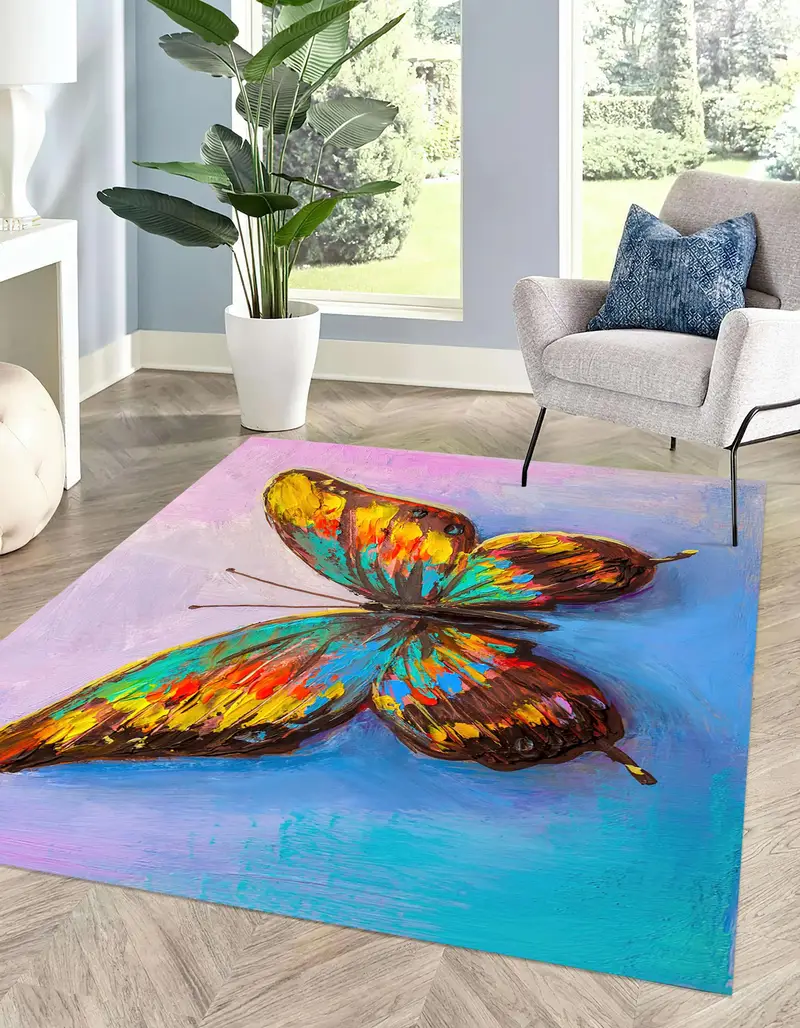 Modern Soyut Kelebek Baskılı Halı: Zarif, Renkli Ev Dekorasyonu