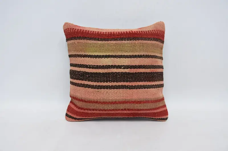 Vintage Kilim Pillow, 14x14 Red Cushion Case, Antique Pillows, Pillow Case, Vintage Kilim Throw Pillow, Authentic Cushion Cover - 1