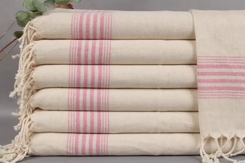 Camping Fuchsia Striped Towel, Kitchen & Tea Towel, Beige, 18x36 Inches