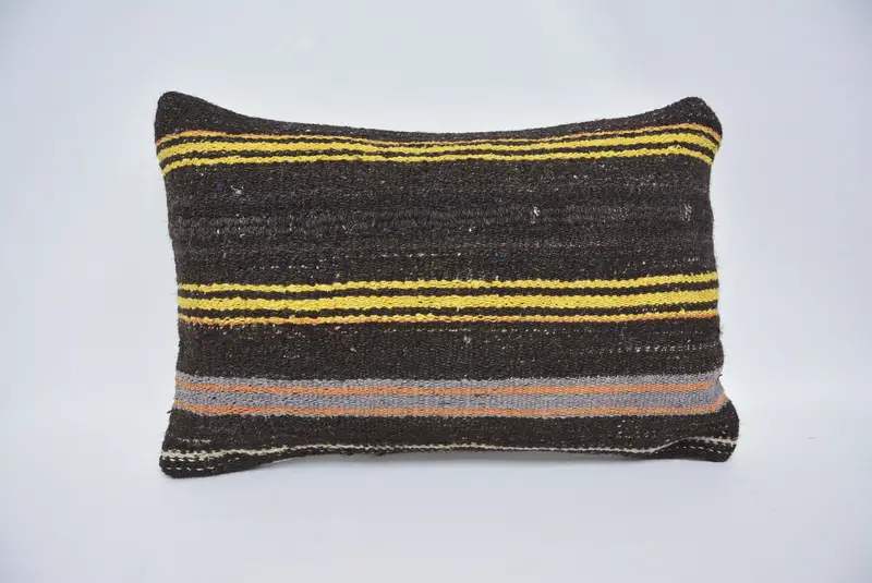 Boho Pillow Sham Cover, Pillow Sham, Interior Designer Pillow, Anatolian Pillow Sham, 16x24 Brown Pillow, Handmade Kilim Cushion - 1